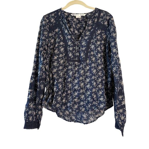 Veronica Beard Navy Floral Kent Long Sleeved Marine Blue Top Sz 2 - Picture 4 of 8